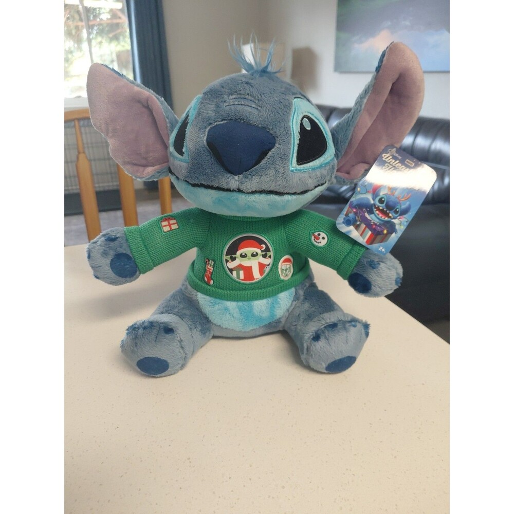 Disney Stitch Holiday Christmas Plush 12" with Green Grogu Sweater Star Wars NWT
